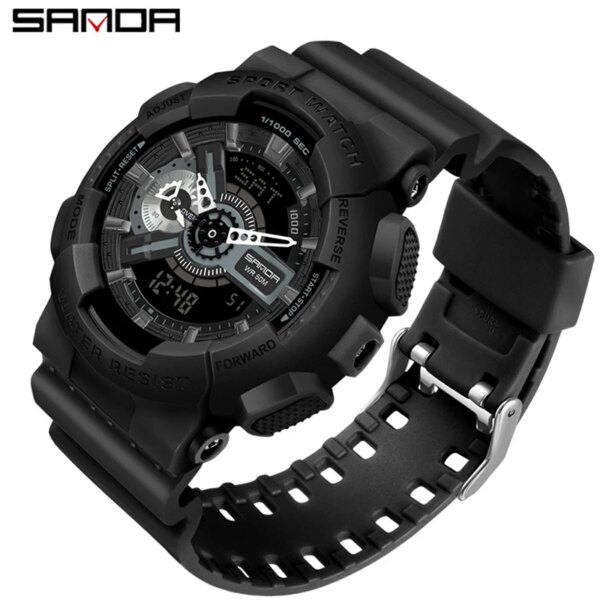 Fashion Sanda Top Brand Dual Display Quartz Watch Men's Luxury Sports Led Luminous Waterproof S Shockproof Automatic Date Reloj