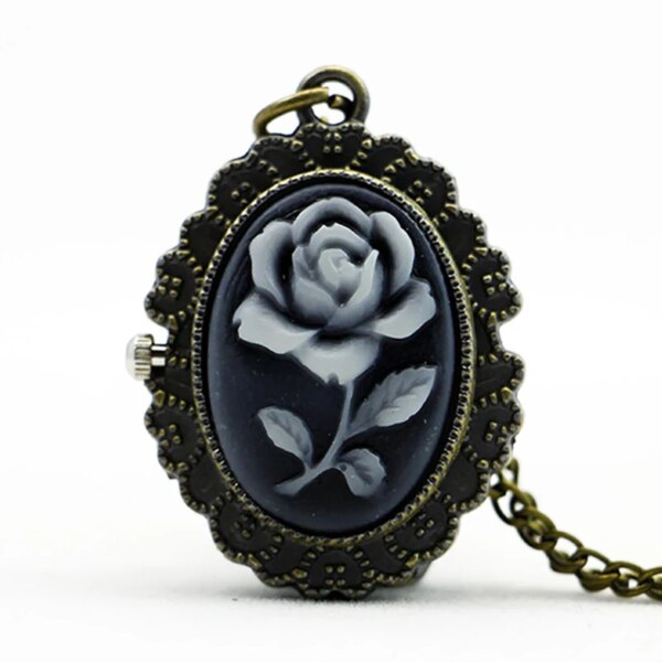 Fashion Unisex Quartz Pocket Watches Rose Flower Necklace Pendant with Fob Chain for Men Women CF1111