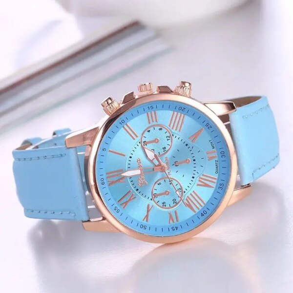 Foloy ladies watch Quality Fashion Geneva Roman numerals artificial leather analog quartz bracelet clock gift