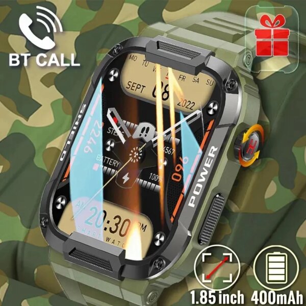 For Android IOS Rugged Military Smart Watch Men 1.85'' AI Voice Bluetooth Call Smartwatch Ip68 Waterproof Ftiness Watches 2023