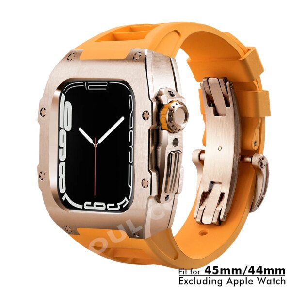 For Apple Watch 44MM 45MM Modification Kit Titanium Alloy Case + fluororubber strap for iWatch Series 8 7 6 5 4 SE Metal Case