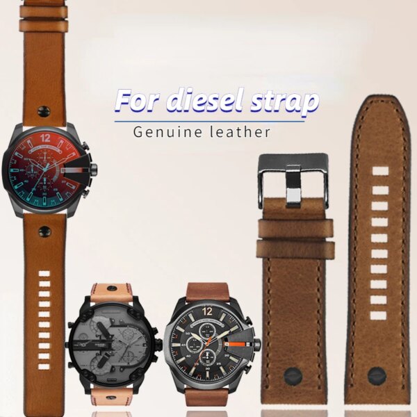 For Diesel watch band DZ7413 DZ4318 DZ4343 DZ4323 DZ4476 vintage Genuine leather Retro brown strap men accessories 24mm 26mm 28m