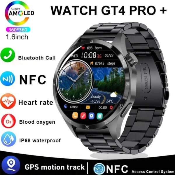 For Huawei GT4 Smart Watch Men Watch 4 Pro AMOLED HD Screen Bluetooth Call NFC Health Monitoring Smartwatch 2024 New Watch GT4