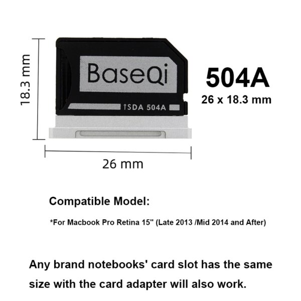 For Macbook Pro Retina 15'' Late 2013 to2015 BaseQi Aluminum Mini Card Drive Card Reader