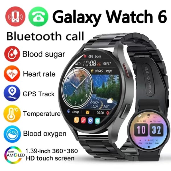 For Samsung Galaxy Watch 6 2024 New GPS Track Smart Watch Men Amoled Always Display Body Temperature Clock BT Talk Smart Watch