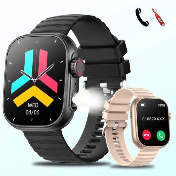 For huawei xiaomi Smart Watch Men Women LED Flashlight 100+ Sport Modes Fitness Tracker Body Temperature 2.01” Screen Smartwatch