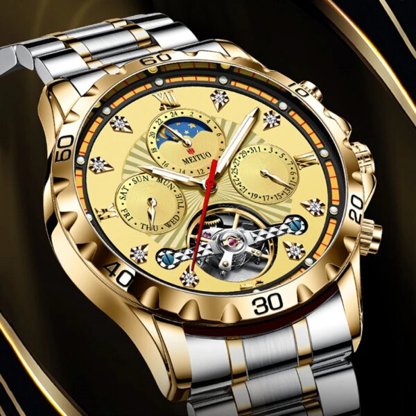 GLENAW Brand Watch for Men Automatic Mechanical Luxury Waterproof Stainless Steel Strap Scratchproof Gold Men Watch Reloj Hombre