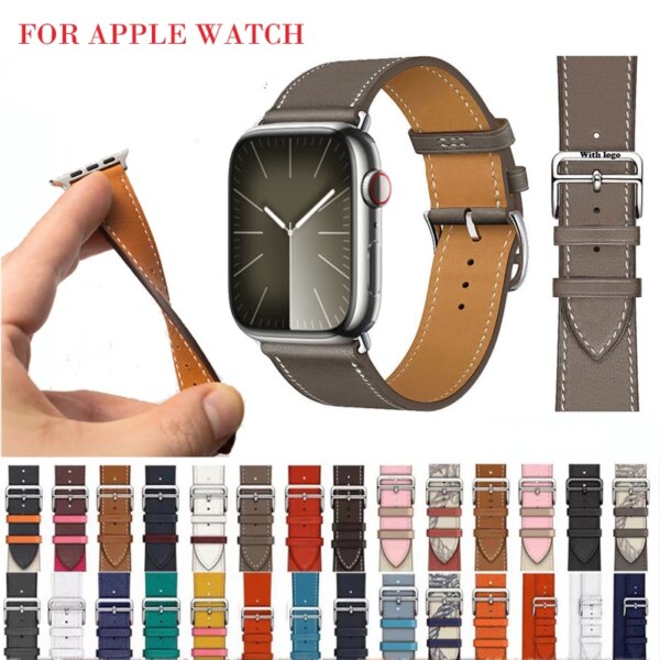 Genuine Cow Leather For Apple watch band 44mm 45mm 49mm 41mm 40mm Accessorie wristband correa bracelet iWatch 9 8 7 6 5 ultra 2