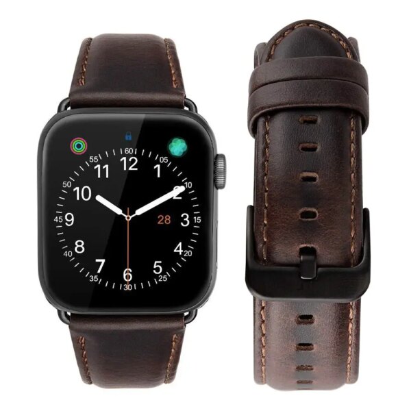 Genuine Leather Band Compatible with Apple Watch Series Ultra 9 8 7 6 5 4 3 SE, iWatch Strap 49mm 45mm 44mm 42mm 41mm 40mm 38mm