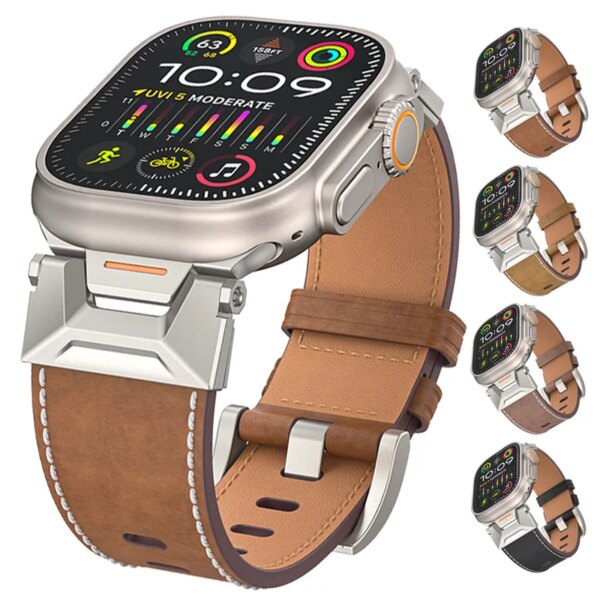 Genuine Leather Band for Apple Watch Ultra 2 49mm Strap 45mm 42 44mm Luxury Men Bracelet for iWatch ultra Series 9 8 7 6 5 4 se