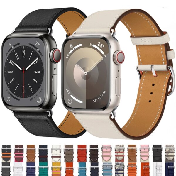 Genuine Leather Bracelet Strap For Apple Watch Band 45mm 49mm 41mm 44mm 42mm 40mm Leather Wristband iWatch Ultra 9 8 7 6 5 4 SE2