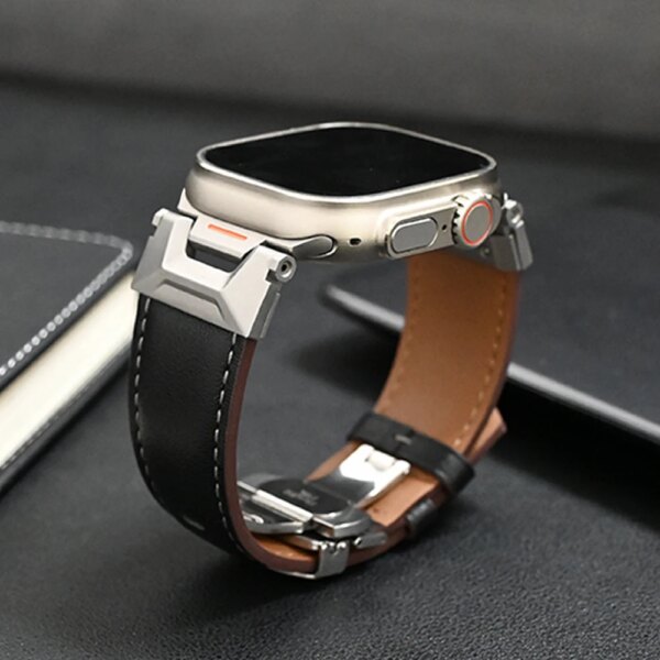 Genuine Leather Bracelet for Apple Watch Ultra 2 49mm Luxury Band Correa for IWatch Series 9 8 7 45mm 6 5 4 Se 3 44mm 42mm Strap