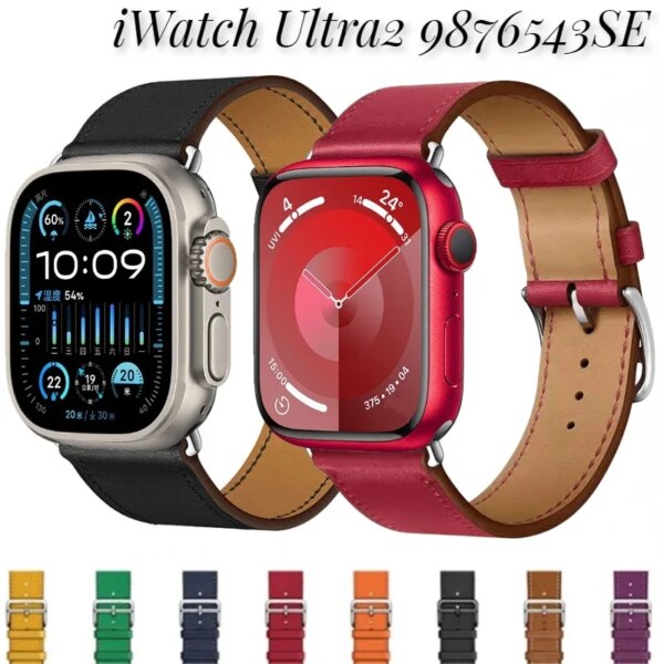 Genuine Leather Strap for Apple Watch 9 8 7 45mm 41mm Bracelet Wristband Correa iWatch Ultra2 49mm 6 5 4 SE 44mm 42mm 40mm Band