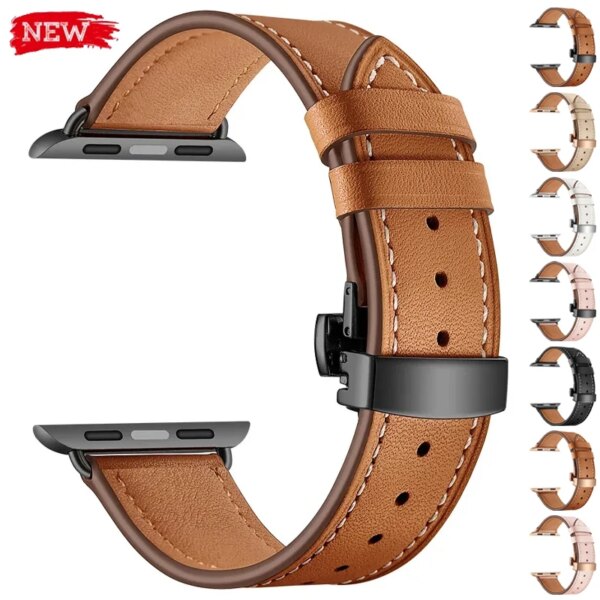 Genuine Leather Strap for Apple Watch Band 44mm 45mm 41mm 40mm 42mm 49mm 38MM Bracelet IWatch Series 9 8 7 SE 6 5 Ultra 2 Correa