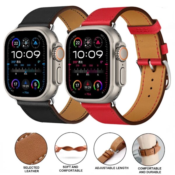 Genuine Leather Strap for Apple Watch Band Ultra2 9 8 7 49mm 45mm 41mm 44mm 42mm 40mm Men/Women Wristband 6 5 4 3 SE Bracelet