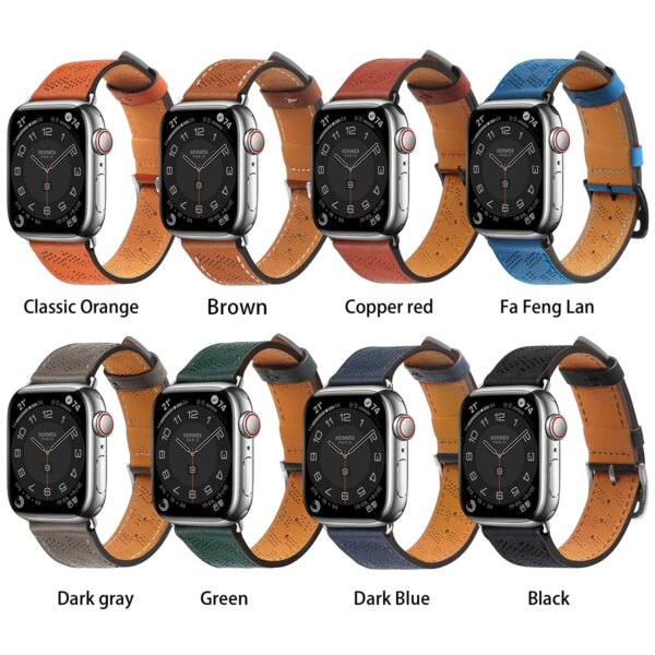 Genuine leather breathable strap for Apple Watch band Ultra 49mm45mm44mm42mm41mm40mm38mm  Sport strap iwatch8 7 6 SE 5 4 3