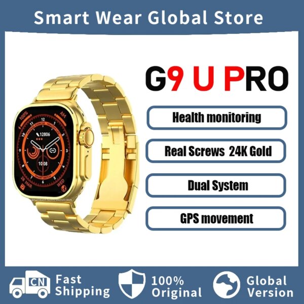 Gold Ultra Series 9 G9 Ultra Pro Smart Watch NFC Bluetooth Call Men 24K Gold Smartwatch Wireless Charging for Apple iPhone