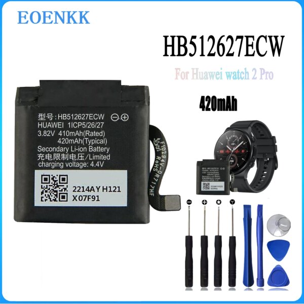 HB512627ECW Battery For Huawei WATCH 2 Pro 4G 2Pro EO-DLXXU Porsche Design WATCH GT FTN-B19 420mAh Original Battery + Tool