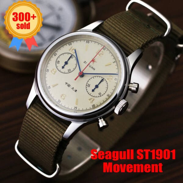 HEMUDU Aviator Seagull 1963 Chronograph Mechanical Watch For Men ST1901 Movement Waterproof Sapphire Military Pilot Watches