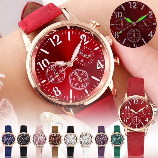 High Quality Luminous Watches For Women Vintage Luminous Pointer Watch Leather Wristband Women Watch Luxury Quartz Watch