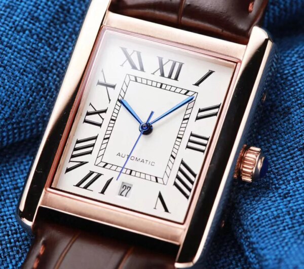 High Quality Luxury Brands Watchs For Men Square Tank Leather Strap Waterproof Automatic Mechanical Watch Free Shipping Gift Boy