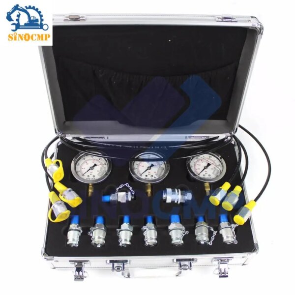 Hydraulic Pressure Gauge Test Kit 25 / 40/ 60Mpa, Diagnostic Tool For CAT KOMATSU Excavator, Sliver Plastic box 1 year warranty