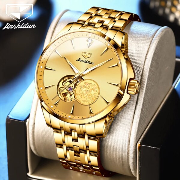 JSDUN Luxury Men's Watches Containing Genuine Gold Automatic Mechanical Watch Stainless steel Original Male Watch Waterproof