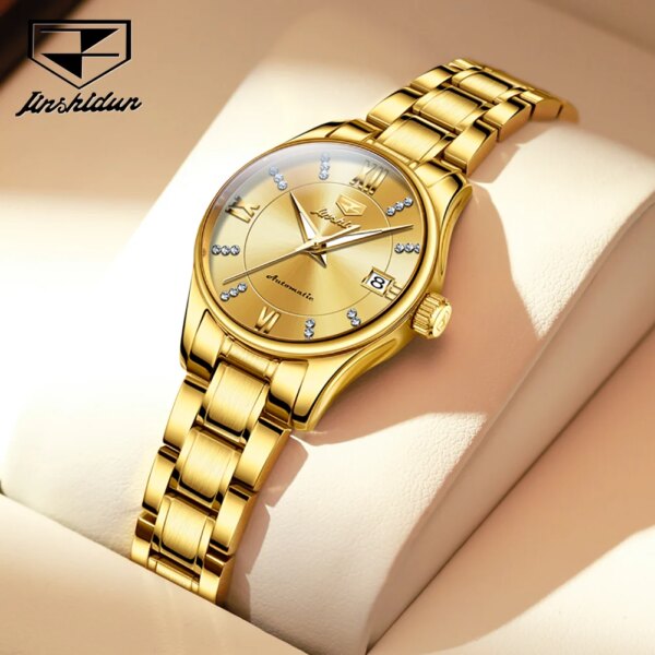 JSDUN Luxury Stainless Steel Women's Watches Elegant Mechanical Automatic Lady Wrist Watch Calendar Luminous Design Women Watch