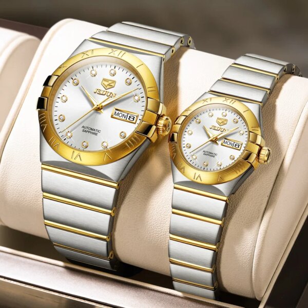 JSDUN luxury Couple pair watch Fashion automatic mechanical waterproof wrist movement upper watches Omeg constellation series