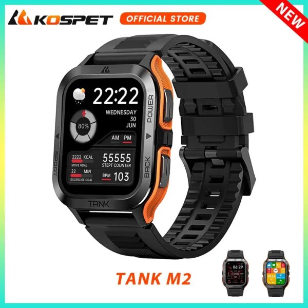 KOSPET TANK M2 Military Smartwatch Men Sport Ultra Smart Watch Women AI Voice 380mAh IP69K Waterproof Digital Fitness Watches