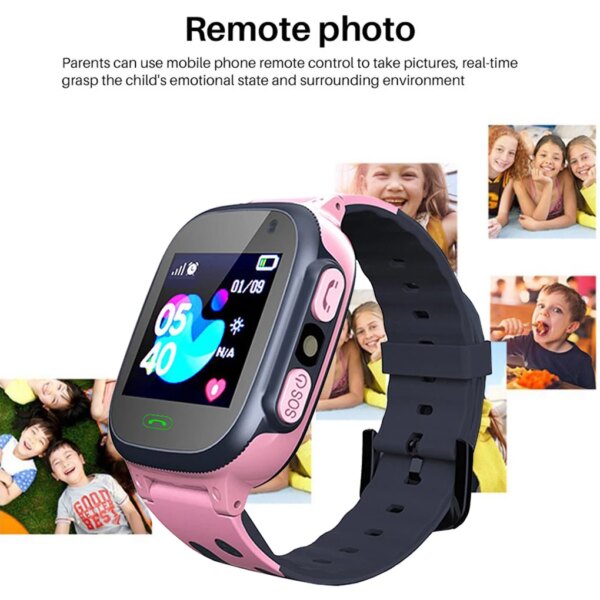 Kids Smart Watch Camera LBS Tracker Anti-Lost Electronic Smartwatch with Flashlights Remote Monitoring for Boys Pink