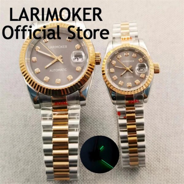 LARIMOKER Couple watch 26mm/39mm Two Tone Rose Gold use Seiko NH05 NH35A Automatic  USE (Presidential) strap men the lady watch