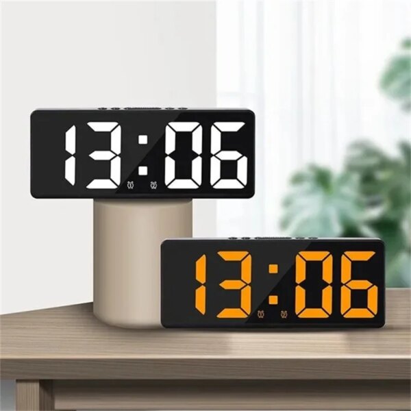 LED Digital Alarm Clock Voice-activated Mirror Double Alarm Clock Bedside Clock Temperature Snooze Electronic Watch Date Display