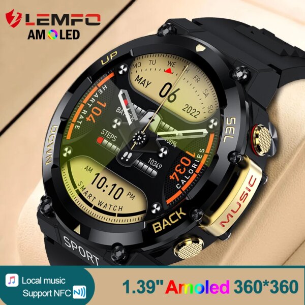 LEMFO AMOLED Smart Watch Men Sport Smartwatch Outdoor GPS Fitness Tracker NFC IP68 Waterproof  Music Play Watch For Men T REX 2