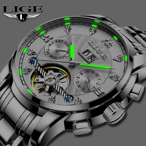 LIGE Fashoin Mens Watches Top Brand Luxury Automatic Mechanical Tourbillon Watch For Men Stainless Steel Waterproof WristWatch