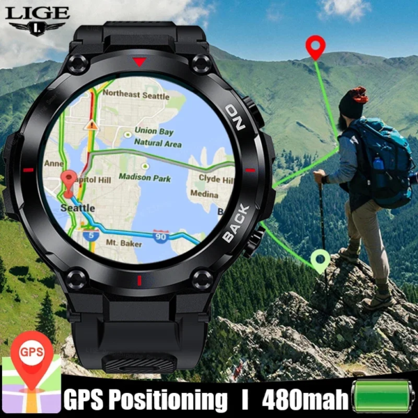 LIGE GPS New Smart Watch Men Outdoor Sports Fitness Bracelet Blood Pressure Clock IP68 Waterproof Men Smartwatch For Android IOS