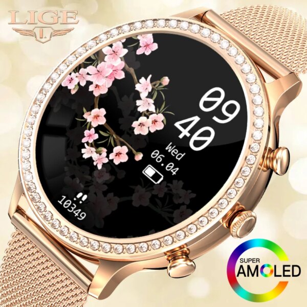 LIGE New AMOLED Smart Watch Bluetooth Call Smart Watch Women Oxygen Monitor Relojes Inteligentes Waterproof Smartwatch HD Screen