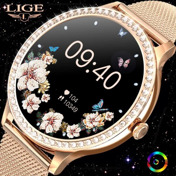 LIGE New Fashion Smart Watch Ladies Bluetooth Call Blood Pressure DIY Custom Dial Sport Bracelet Waterproof Men Smartwatch Women