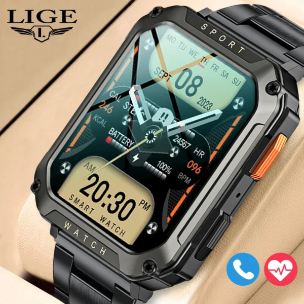 LIGE New Military Bluetooth Call Smart Watch Men 2.01\