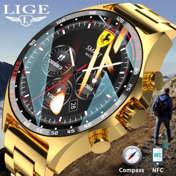 LIGE New Smart Watch 400mAh Outdoor Compass Positioning Men's Watch NFC Access Control IP68 Waterproof Fitness Health Smartwatch