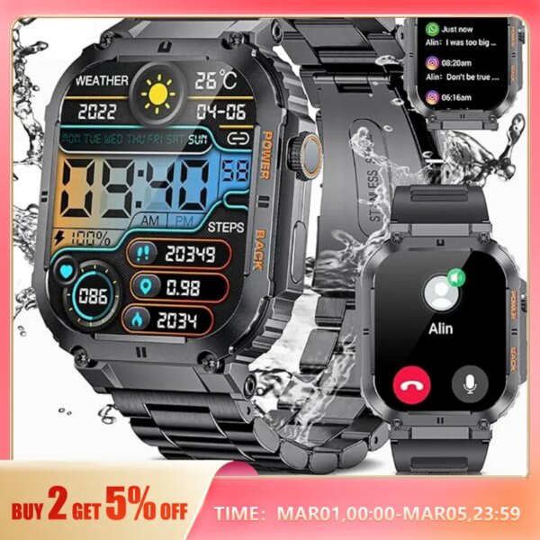 LIGE Outdoor Sports Fitness Smartwatch For Men 1.96 Inch Screen Bluetooth Calling Waterproof Watches Blood Oxygen Reloj Hombre