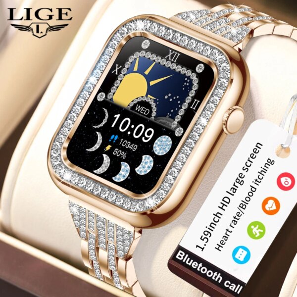 LIGE Women Smartwatch Bluetooth Call Waterproof Smart Watch Blood Pressure Oxygen Health Monitor Bracelet Ladies For Android iOS