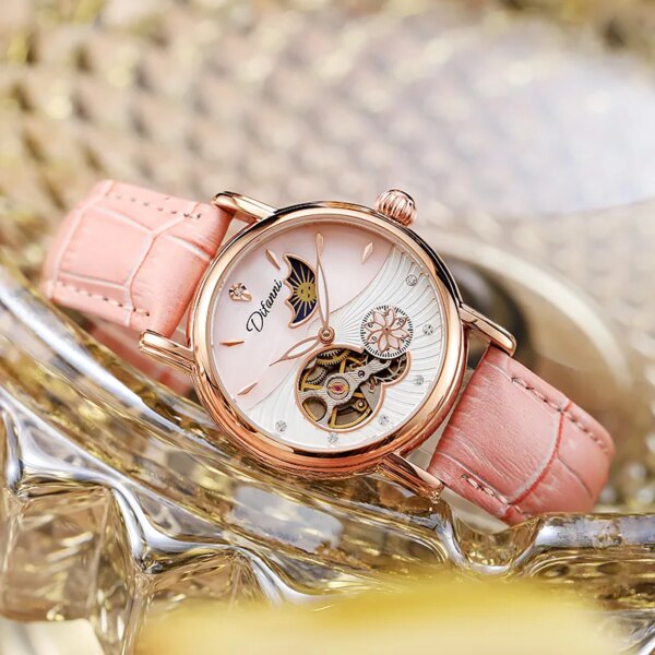 Lady Automatic Mechanical Watches Rotatable Flowers Female Watch Women Brand Luxury Fashion Moon Phase Waterproof Luminous Clock