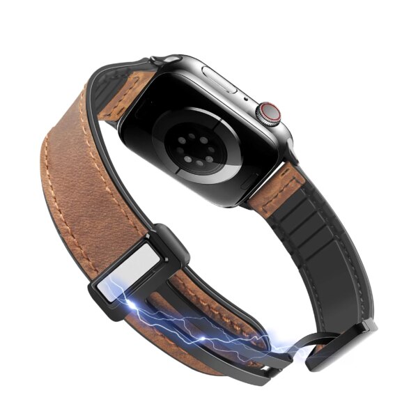 Leather Buckle Band For Apple Watch Band Ultra2 49mm Magnetic Loop Strap For IWatch 9 8 7 6 SE Folding Magnet 41mm 45mm Bracelet