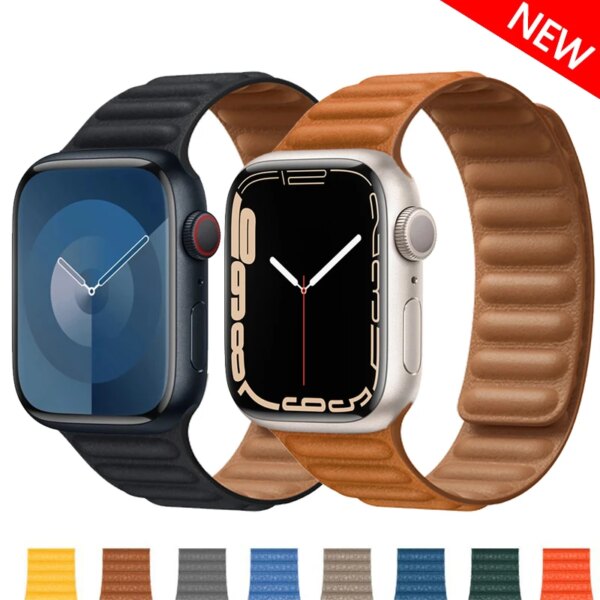 Leather Link Strap For Apple Watch Bands 44mm 40mm 45mm 41mm Original Magnetic Loop bracelet iWatch Series 8 SE 7 9 Ultra 2 49mm