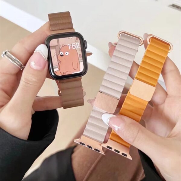 Leather Loop Strap For Apple Watch band 49mm 45mm 41mm 44mm 40mm 38mm 42mm Magnetic bracelet belt correa iWatch Ultra2 9 8 5 6 7