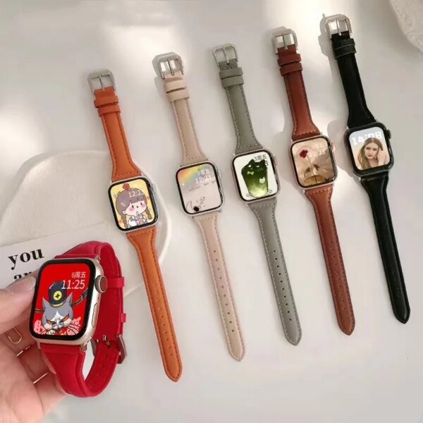 Leather Loop strap for Apple Watch band Ultra 2 49mm 41mm 40mm 38mm Slim Wrist bracelet iWatch series 7 8 9 6 5 4 3 SE 44mm 45mm