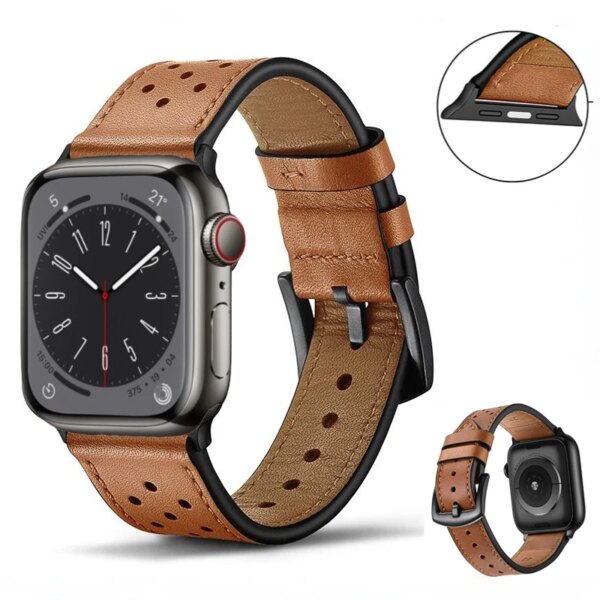 Leather Strap for Apple Watch 9 8 7 45mm 41mm Ultra 49mm Breathable Bracelet Wristband for iWatch 6 5 4 SE 44mm 42mm 40mm Correa