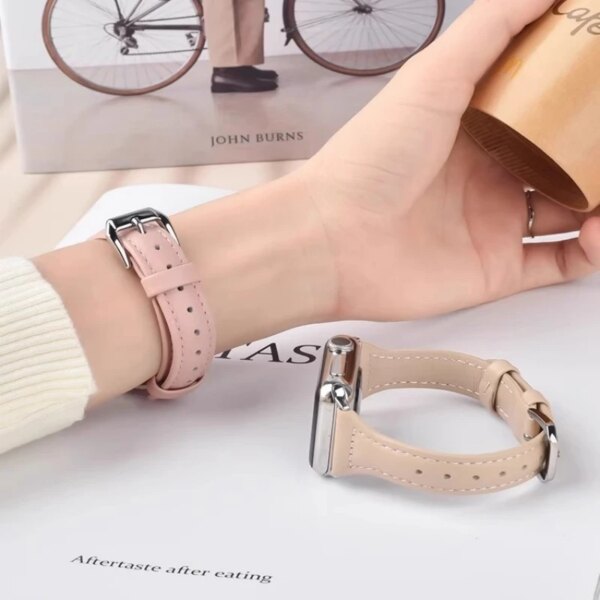 Leather strap for Apple Watch Band Women 38/40mm 41mm 42mm 44mm 45mm 49mm Slim Replacement Strap for iwatch SE 9 Ultra 8 7 6 5 4