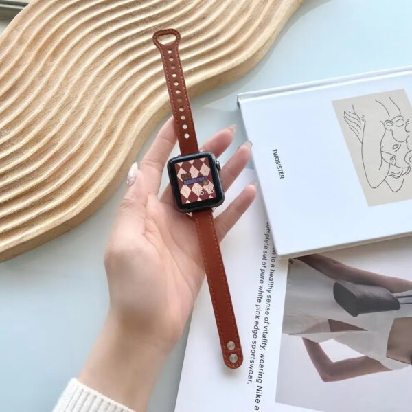 Leather strap for Apple Watch Band Women 38mm 40mm 41mm 42mm 44mm 45mm 49mm Slim Replacement Strap for iwatch SE 9 Ultra 8 7 6 5